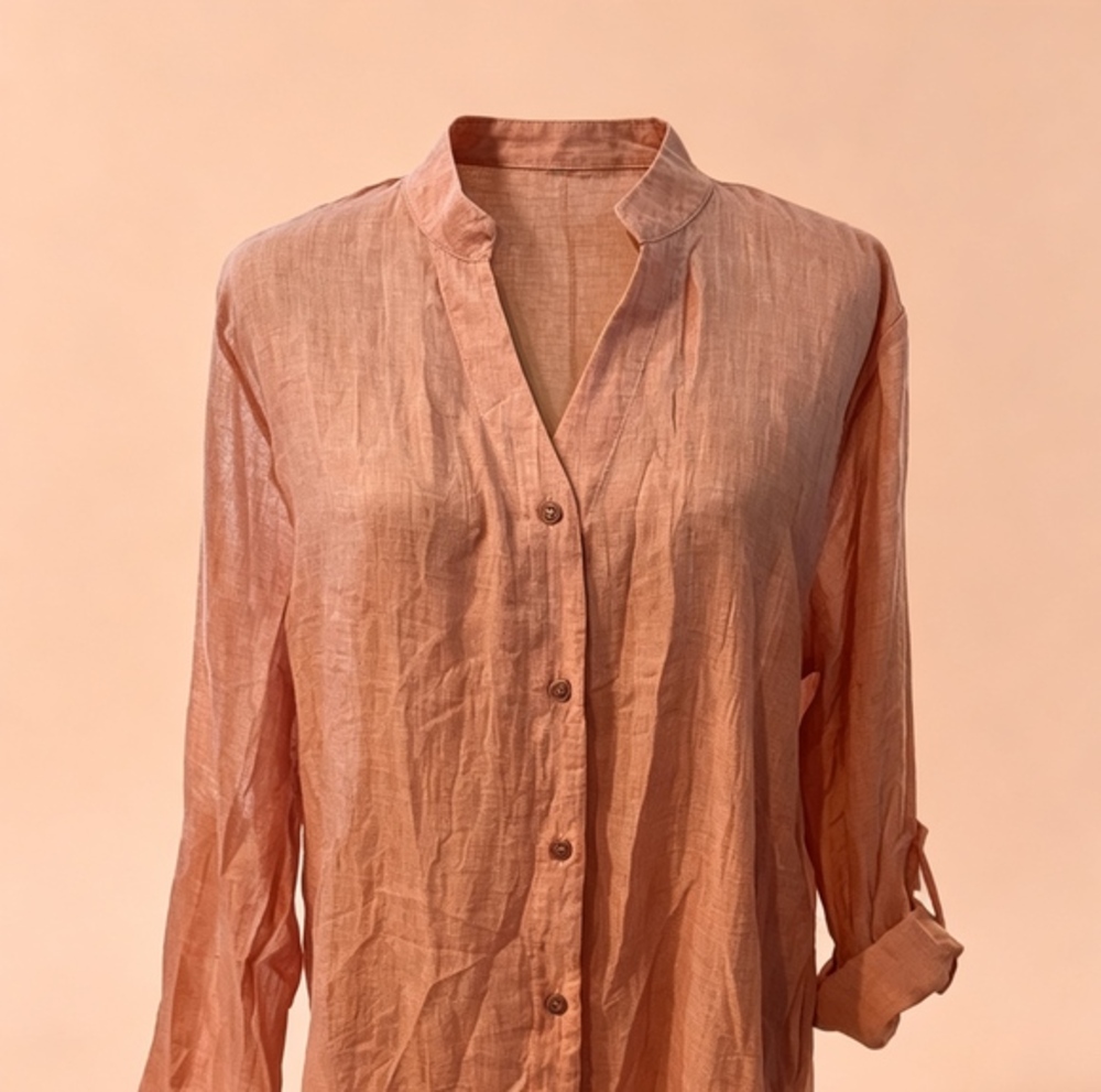 Women’s Lightweight Button-Front Tunic Blouse - Sheer Mauve